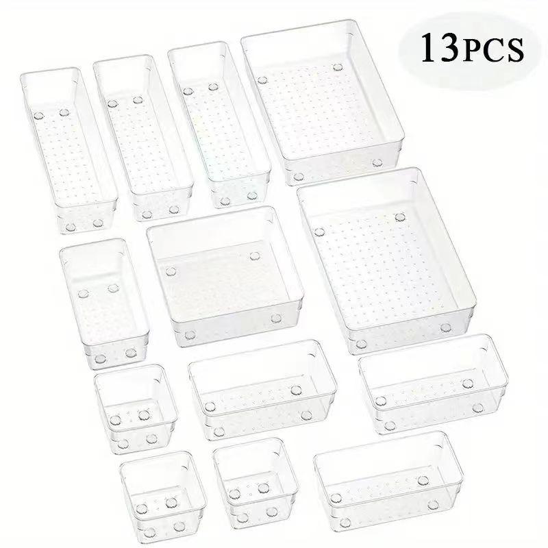 4/8/13/25Pcs Clear Drawer Organizers Set Clear Desk Dividers Bin Sundries Organizer Office Desk Storage Box for Makeup Jewelries