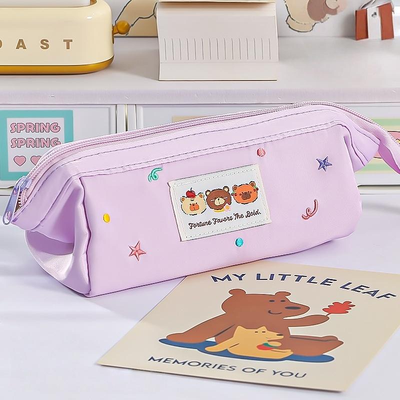 

Cartoon Cute Bear Pencil Bag Large Capacity Zipper Pencil Case Student Stationery Storage Bag Daily Office School Supplies