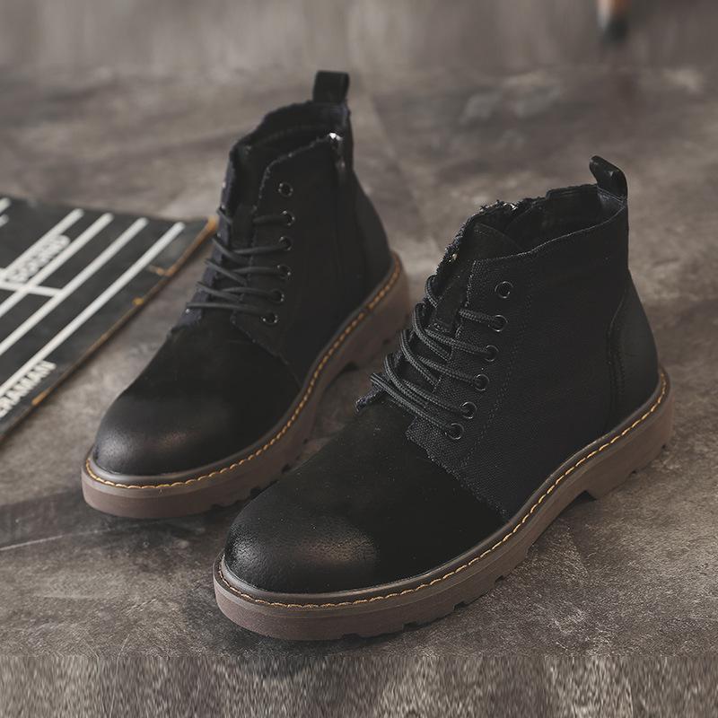 Men's Korean Style Spring Leather Military Work Boots - High Top Casual Desert Short Boots