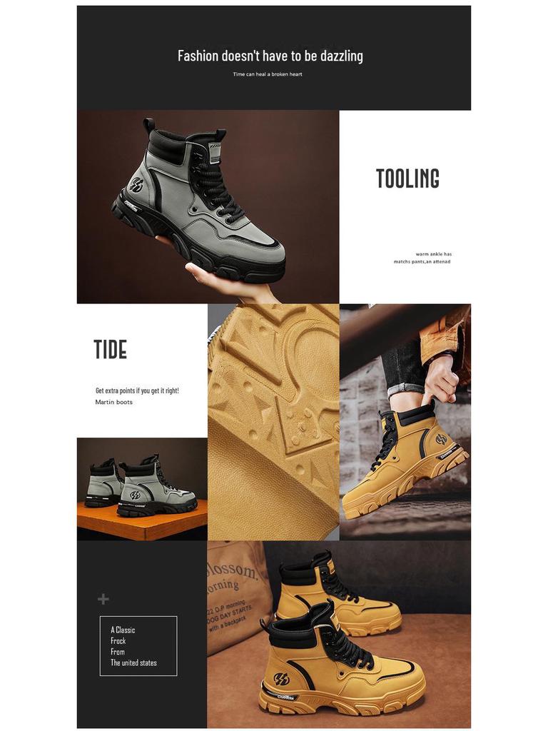 Stivali Martin Alti Retrò da Uomo, Primavera 2025 - Stile Coreano, Versatili, Retrò Britannico, Scarpe da Lavoro Basse con Suola Spessa