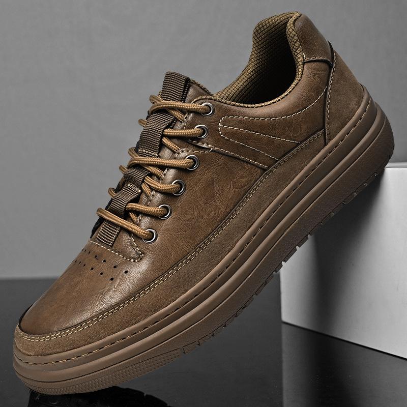 

Men s low-top leather shoes large size four-season casual shoes platform-soled fashion casual retro teen trendy shoes men s shoes 39 хаки