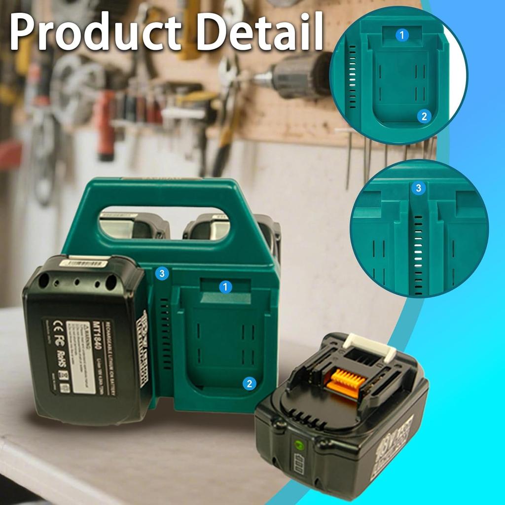 Battery Carrying Holder for Makita 18V & 14.4V, Batteries Case Storage Organizer Rack Portable and Rugged Battery Caddy
