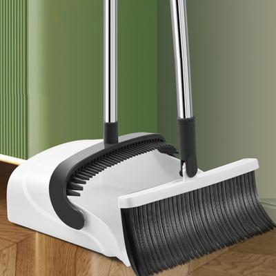 2Pcs/Set Long Handled Dustpan Brush Set with Built-In Comb Teeth 180 Degree Swivel Ergonomic Design Broom Dustpan Set