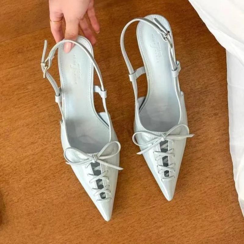Pointed Toe Women Sandals Summer Stilettos Sexy Shoes Elegant Dress Pumps Bow Heeled Shoes Woman 2025 Designer Zapatillas Mujer