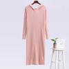 Hooded Solid Color Pit Strip Straight V-neck Sweater Skirt Autumn and Winter Casual Style Knitted Dress Women