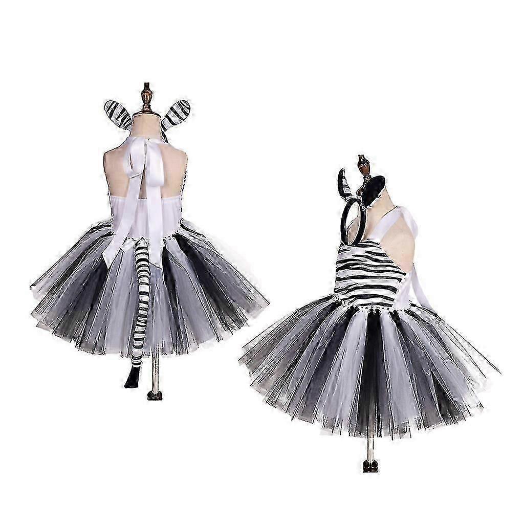 Girls Zebra Costume Halloween Animal Cosplay Tutu Dress for Kids Birthday Party, Black Stripe, 2-8 Years