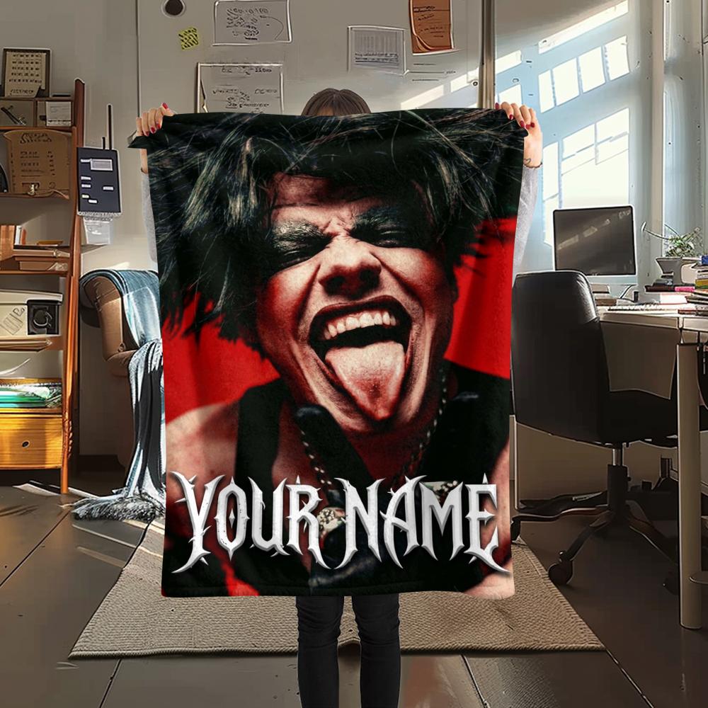 1PC Custom Name YUNGBLUD Patterned Flannel Blanket Suitable For All Seasons for Home Decor Warmth and Comfort Gifts Holiday Present_xia