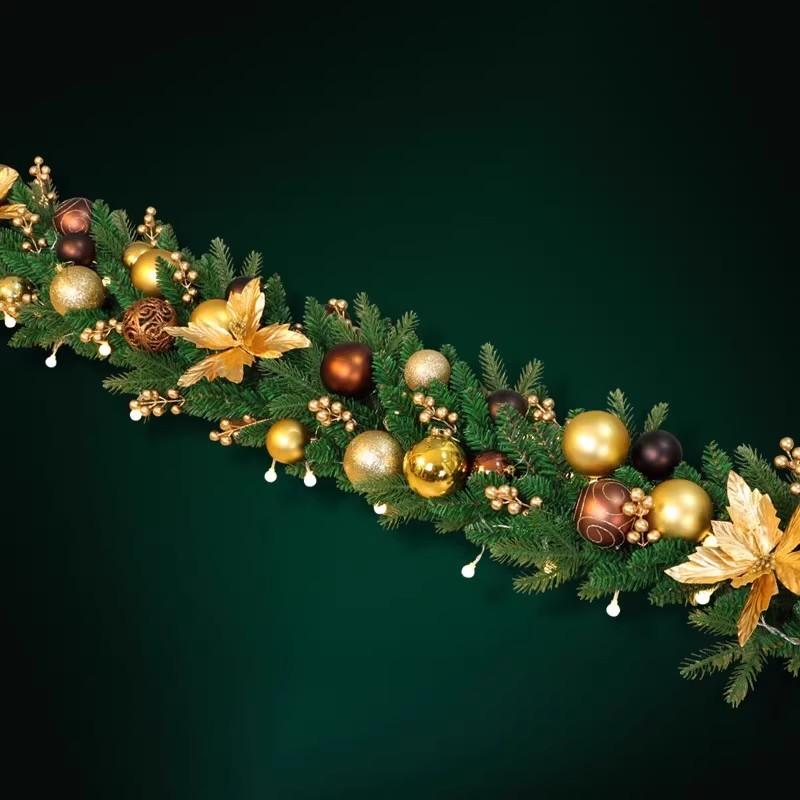 Factory Christmas Wreath Door Hanging Decorative Vine Snowfall for Mall Entrance Stair Handrail Pendant Bell Artificial Flower