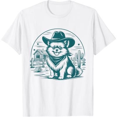 Pomeranian Cowboy UFO Vintage Pomeranian Western Dog Mom Tee T-Shirt