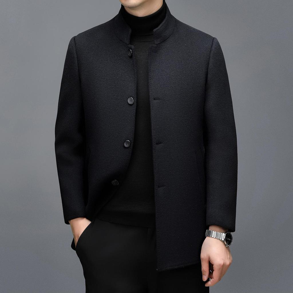 Men's Mid-length Double-sided Cashmere Coat with Detachable Down Liner, Thickened and Warm for Mid-aged