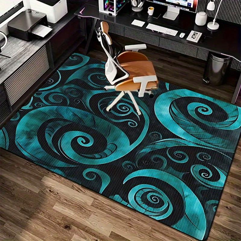 Electric Blue Koru Spiral Area Rug - 3D Effect Tribal Art Decorative Floor Mat for Living Room, Bedroom, Non-Slip Welcome Mat