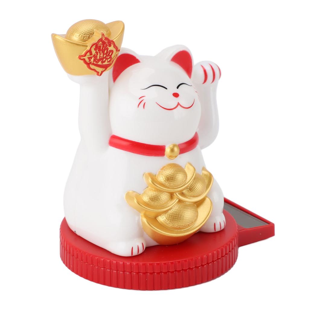 Solar Powered Lucky Cat Rotating Base Fortune Cat Statue for Car Dashboard Checkstand Desktop