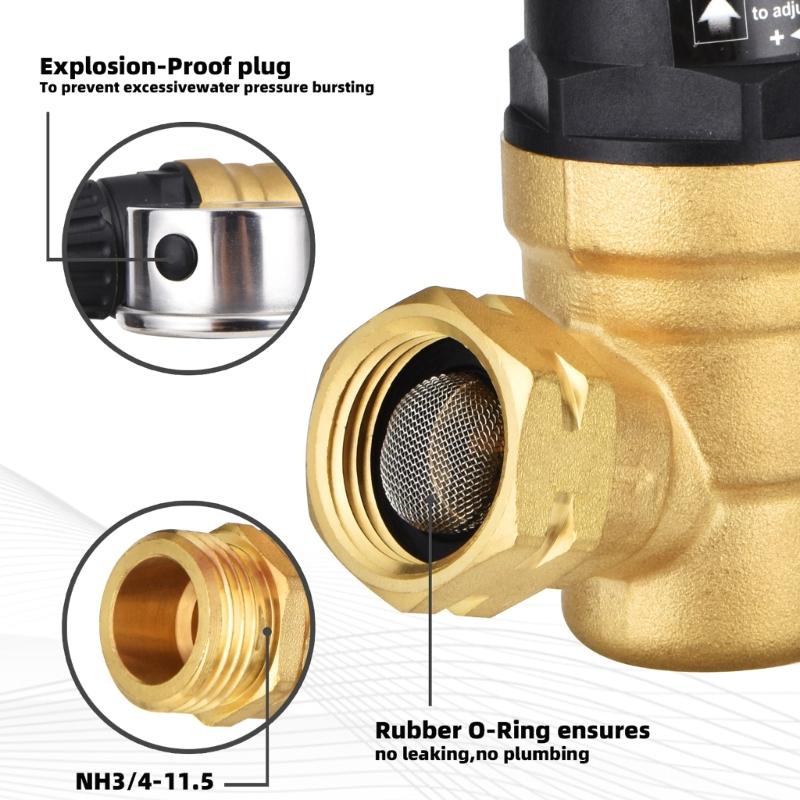 Handle Adjustable Water Pressure Reducer Water Pressure Regulator for Garden Regulator with Gauge