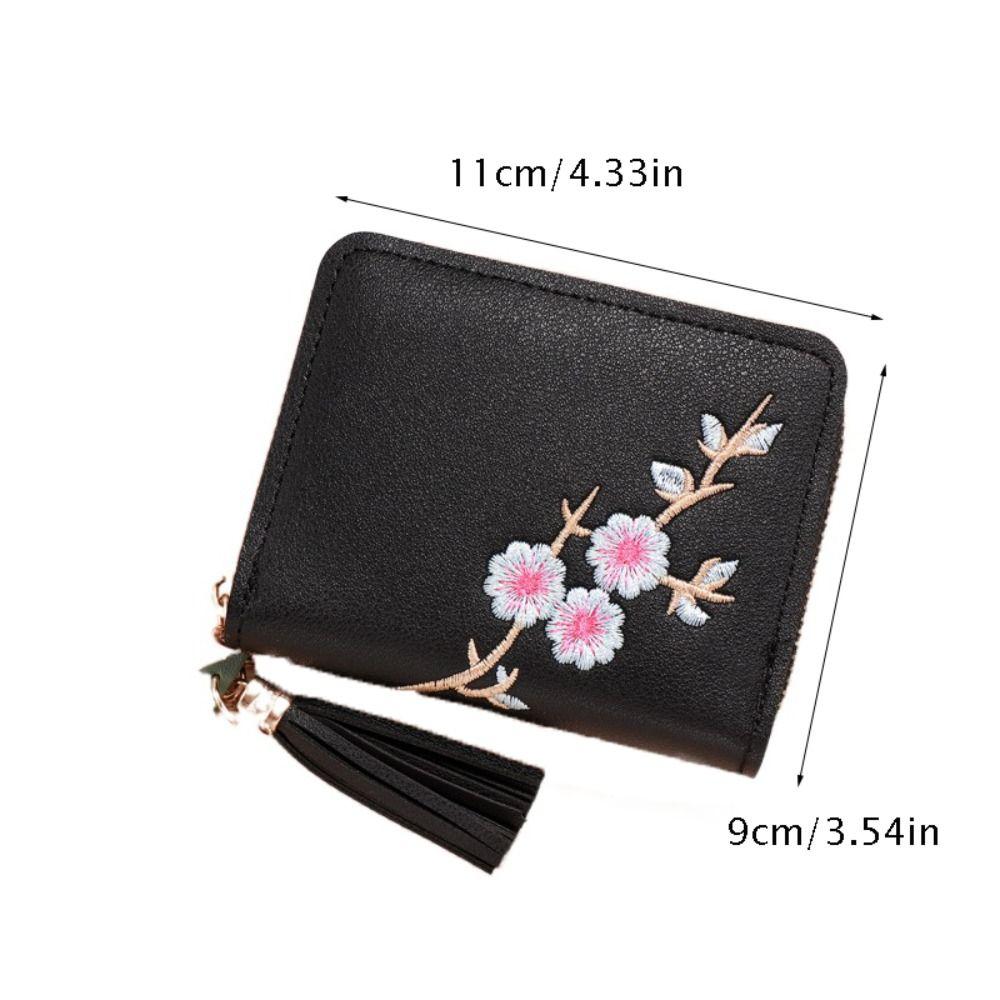 Mini Quasten-Geldbörse Pflaumenblüte PU-Leder Münzfach Niedliche Kurze Geldbörse Outdoor