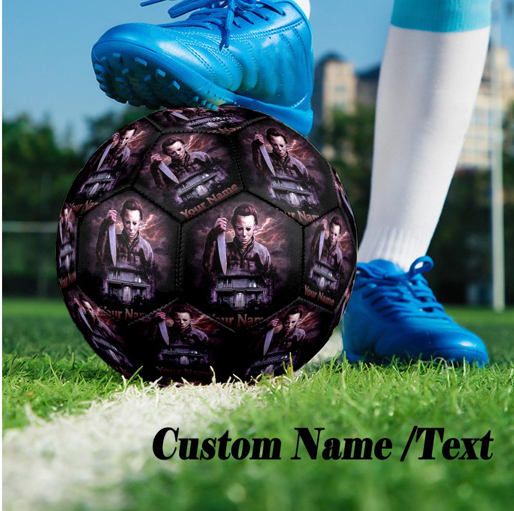Custom Text Size 5 Soccer Ball, Standard Match Football For OutdoorHalloween Michael Myers
