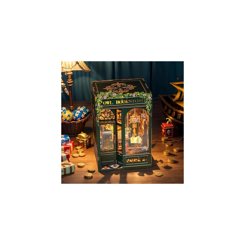 CuteBee Book Nook DIY Kit Miniature Dollhouse with LED Lights for Beginners and Teens