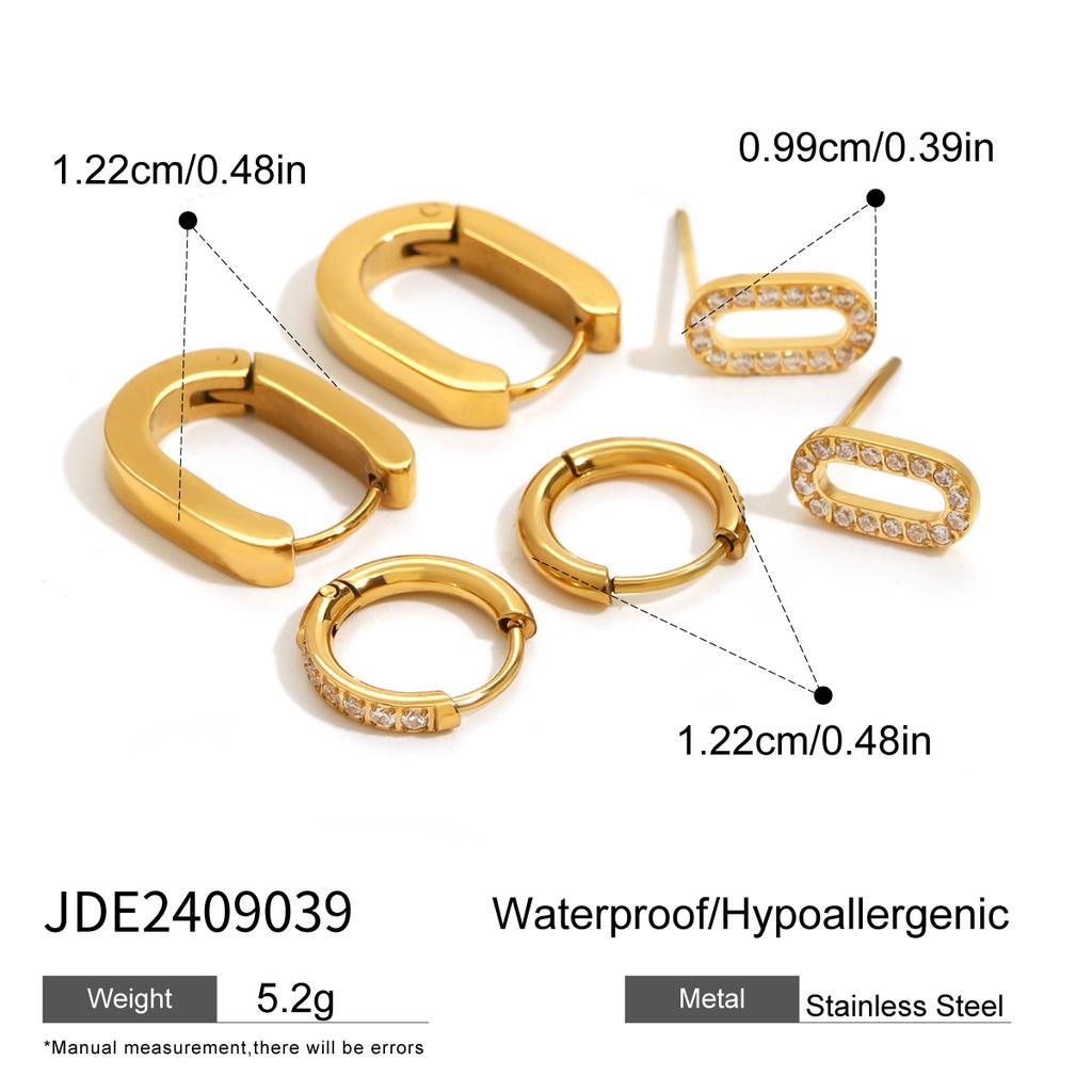 Youthway 18k Gold Color Stainless Steel White Rhinestone Geometric U-shaped Stud Earrings For Women Anti Allergic Jewelry Set