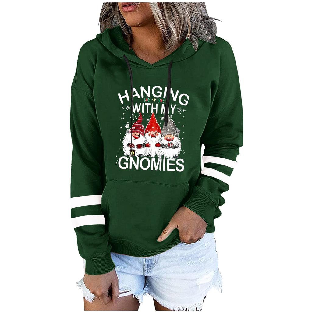 Women's Fashion Leisure Christmas Party Printed Long Sleeve Hooded Pullover Top