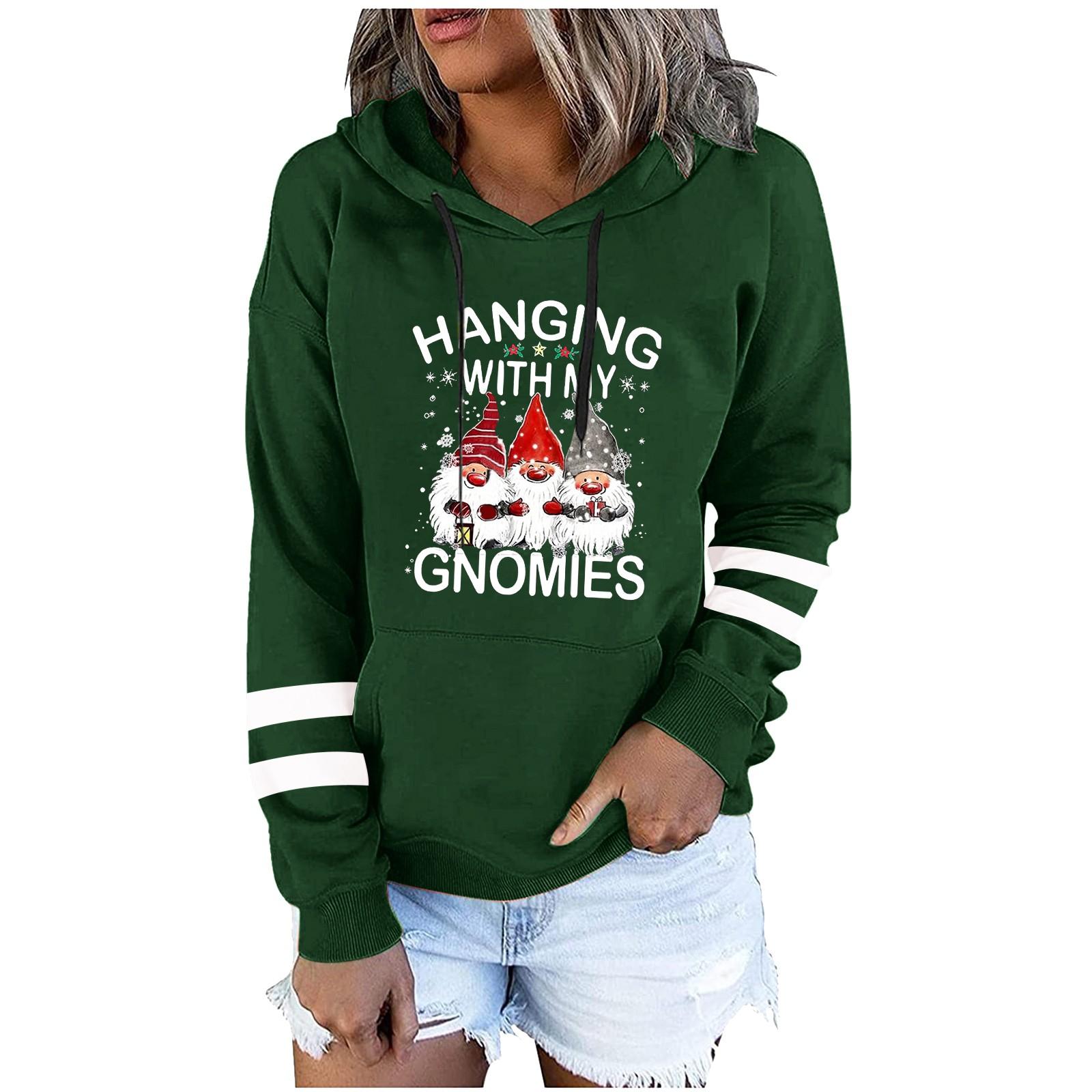 

Женская мода для отдыха, рождественской вечеринки, пуловер с длинными рукавами и капюшоном с принтом, топ XXL зелёный