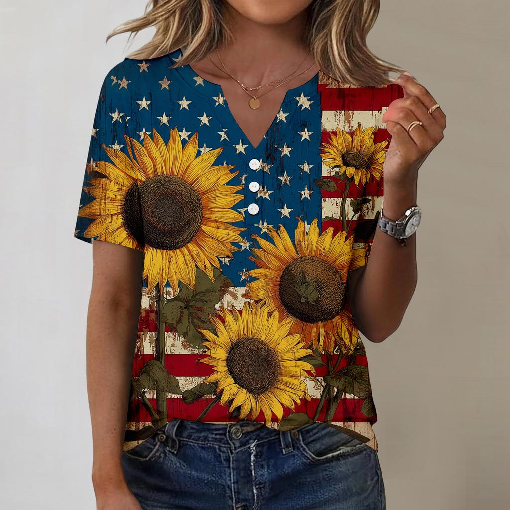 Women's Fashionable Casual Independence Day Print Blouse