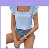 Spring Breeze Polyester Blend Ruffle Collar Short Sleeve Shirt For Womens Casual Wear