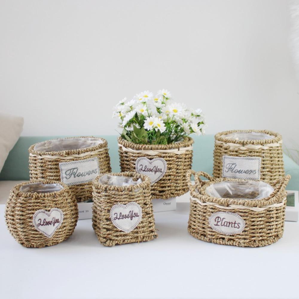 

Plants Decorative Hand-woven Flower Baskets Plant Fiber Storage Baskets New Flower Ornaments 3
