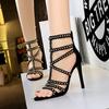 Bigtree European and American Retro Fashion 11CM Super High Heel Summer Women's Shoes Open Toe Metal Rivet ROMAN SANDALS