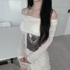See Through Dark Printed T Shirt Casual Slash Neck Long Sleeve Tees Women Fashion Streetwear Ladies