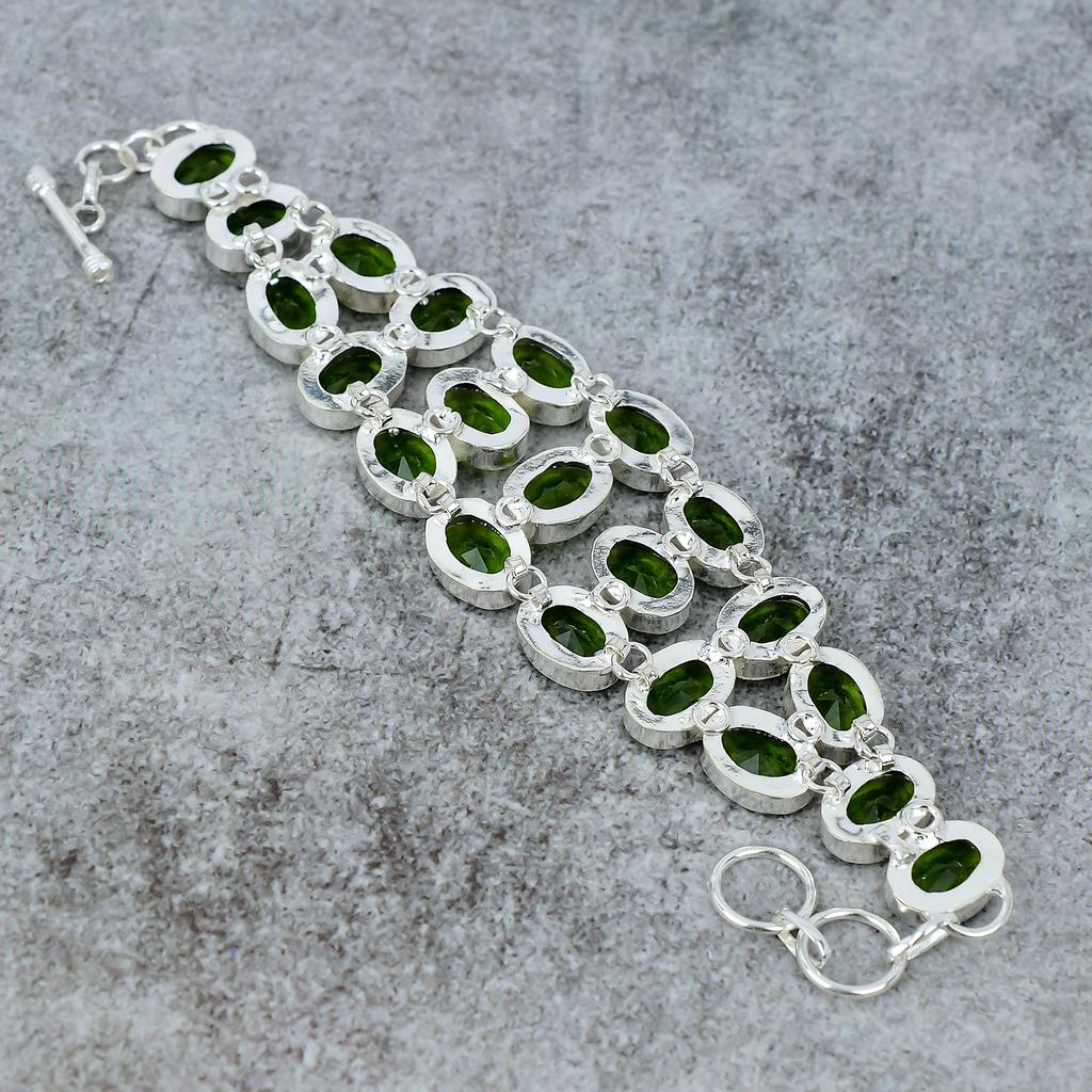 Peridot Gemstone Handmade 925 Sterling Silver Bracelet 7-8" M-308
