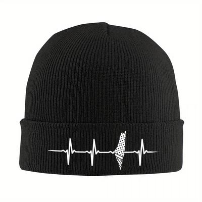 Palestine Heartbeats Knitted Caps for Women Men Beanie Winter Hats Arabic Hatta Kufiya Keffiyeh Warm Cap