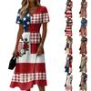Women's Independence Day Print Casual Fashion Short Sleeve V-Neck Dress