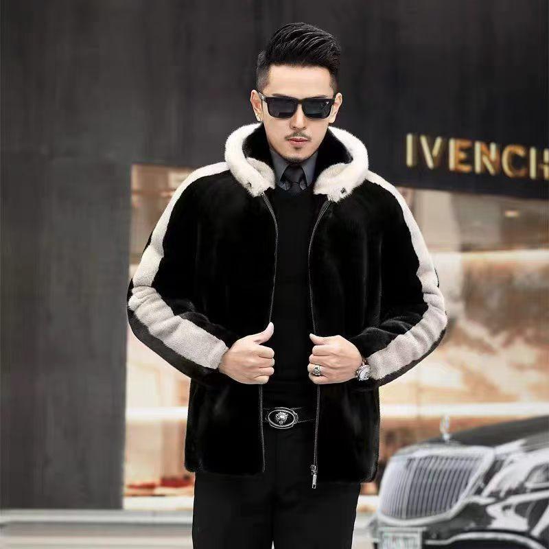 Mens Faux Fur Hooded Coat Slim Fit Warm Winter Jacket Business Casual