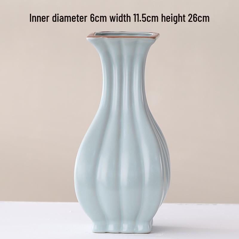 Elegant Celadon Vase: Classical Ru Kiln Ceramic for Hydroponic Flower Arrangements and Living Room Decor