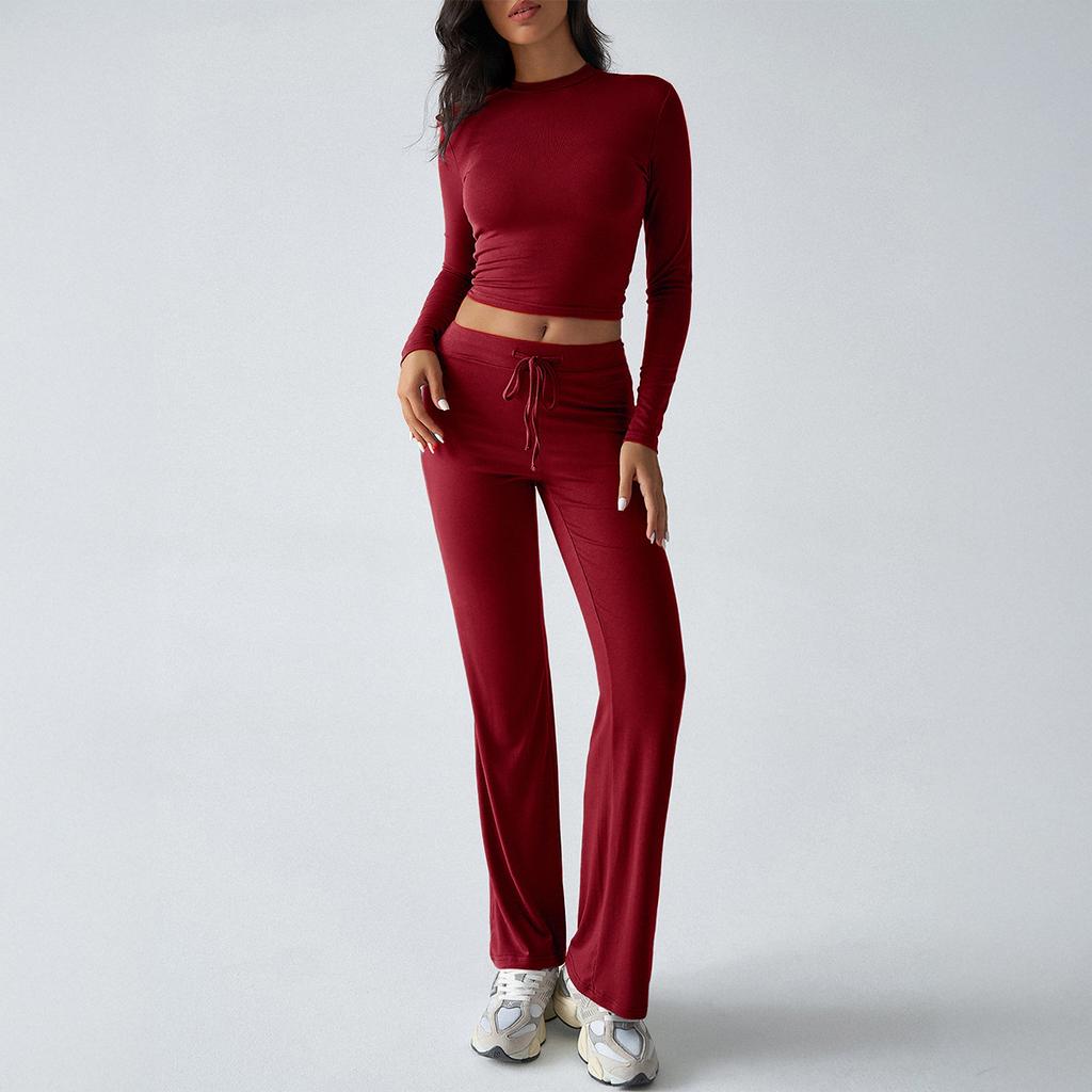 Autumn/winter Women's Y2K Casual Sports Style Slim Long Sleeve Top Lace-up Pants Suit