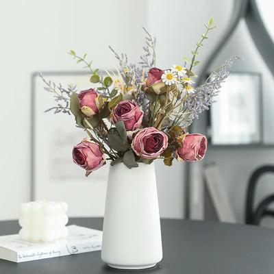 Verbrannte Kanten Rosen Gänseblümchen Künstliche Sträuße Kunstblumenprodukte Vintage Heimtischdekorationen Trockenblumen Hochzeitssträuße