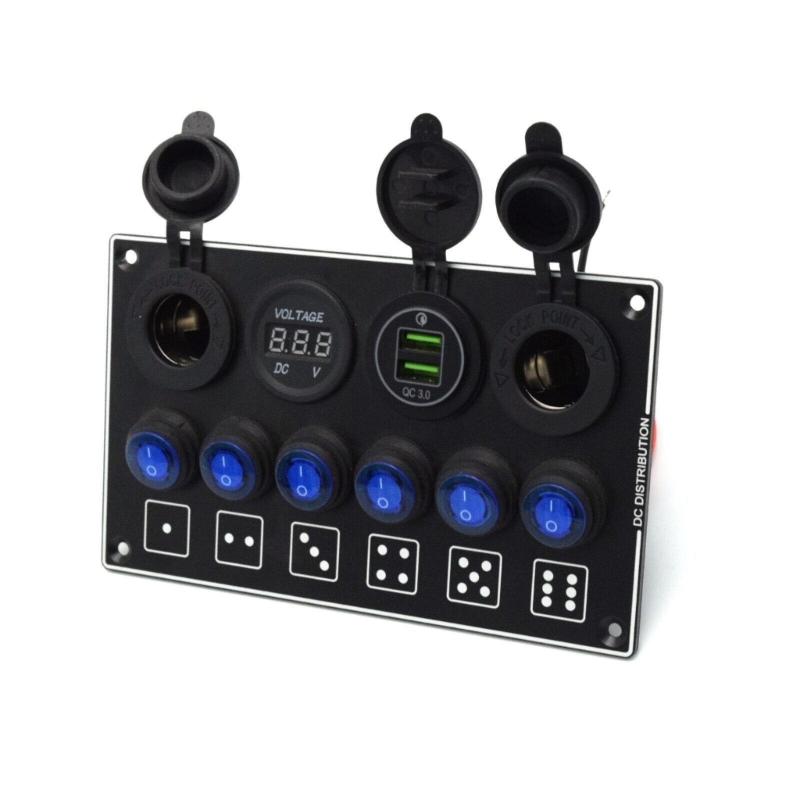 Weatherproof 6 Way 12V Push Button Panel With Illuminated Battery Display For Automobile Boat Trailer