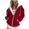 Women Casual Oversized Full Zip Hoodie, Contrast Liner Hooded Sweat Jacket, Soft Breathable Material Loose Outerwear with Pockets