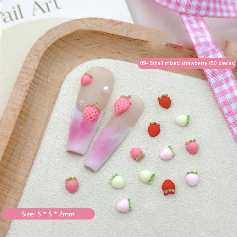 

50PCS DIY Summer Nail Art Decorations Accessories Sweet Strawberry 3D Resin Nail Charms Cartoon Fruit Rhinestones