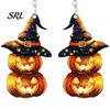 Holiday Gift for Her 1 Pair Halloween Pumpkin Earrings Women, 2 Stacking Retro Orange Witch Drop Dangle with Hat, Acrylic Costume Jewelry Niche Style