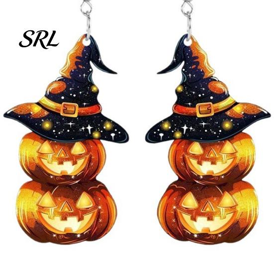 Holiday Gift for Her 1 Pair Halloween Pumpkin Earrings Women, 2 Stacking Retro Orange Witch Drop Dangle with Hat, Acrylic Costume Jewelry Niche Style