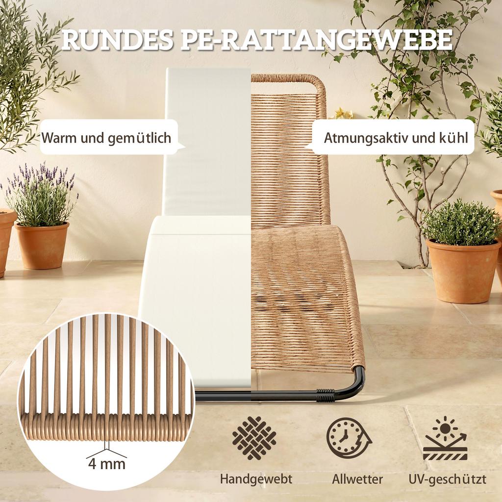 Poly Rattan Sun Lounger S-Shaped Garden Lounger with Cushion Breathable Seat Surface Steel Frame