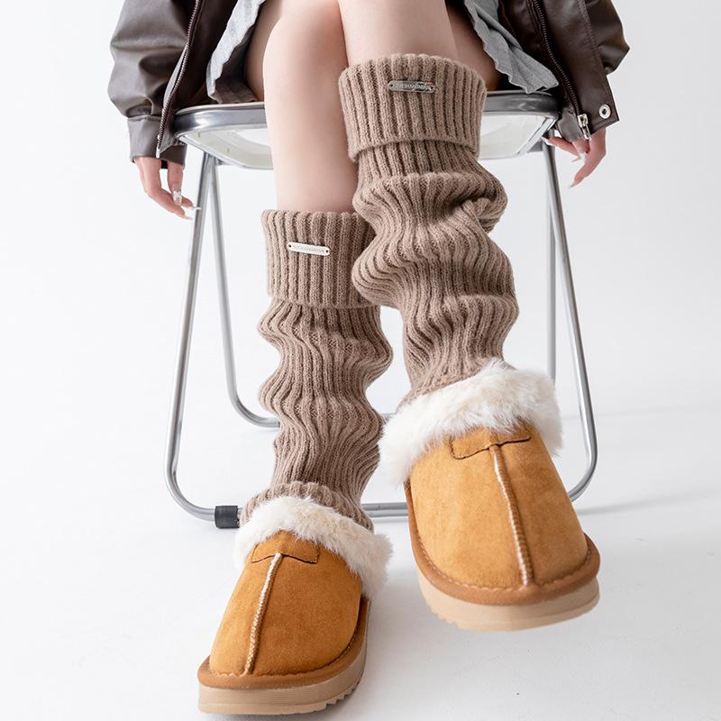 

Kawaii Grey Leg Warmers Arctic Warmth Fleece Stackable Socks with Metal Tag Winter Thick Cuff Over Knee Socks for Girls Gifts One Size