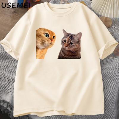 Tričko Sad Cat Mewing Funny Two Cats Talking Meme Grpahic Trička Dámské Pánské Bavlněné tričko Léto Krátký rukáv Trička