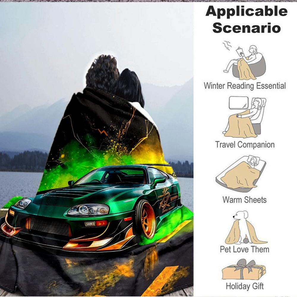 1PC Supra, Street Racing Blanket Soft Warm All Season Throw for Sofa, Bed, Car, Office Vibrant Colorful Design, Durable & Cozy Gift