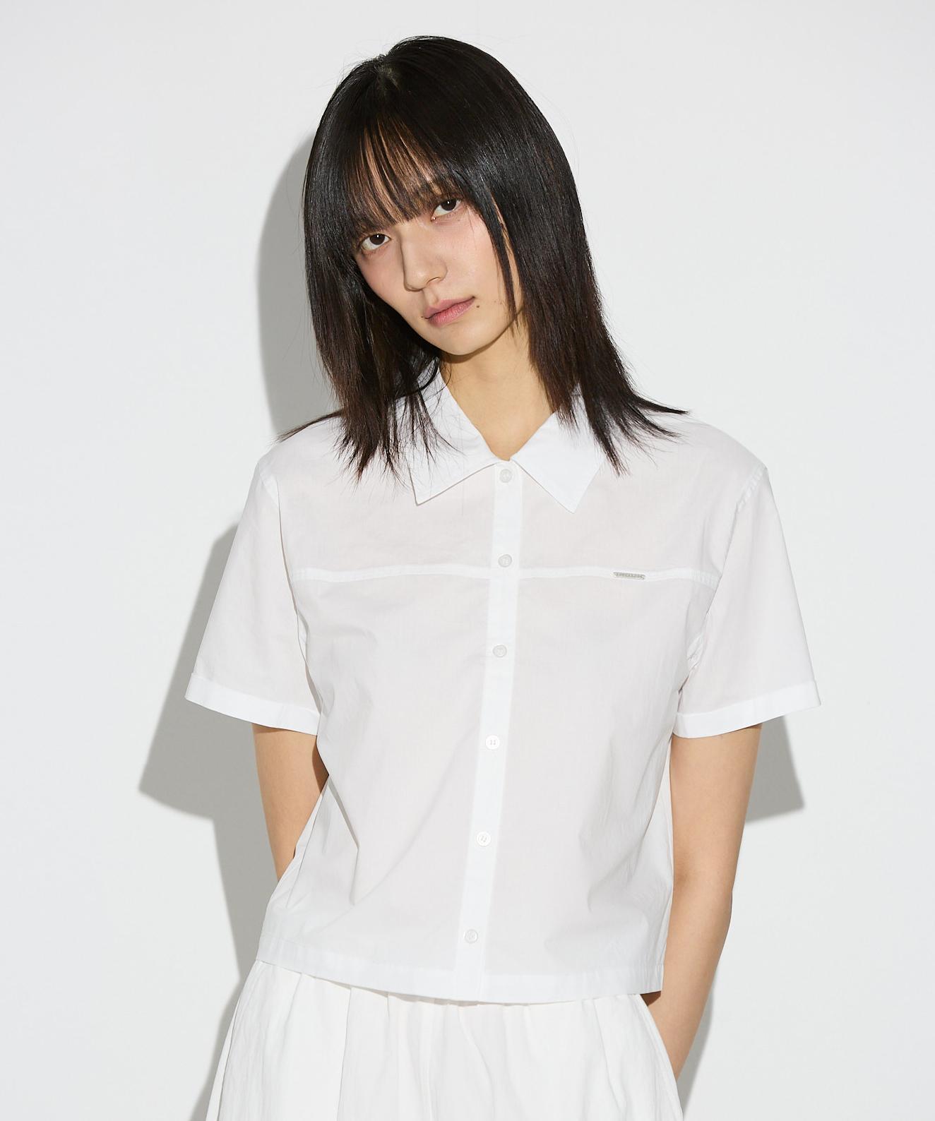 Burkeru Women S Cotton Cut-Out Cropped Short Sleeve Shirt Off-White Off White_Xs