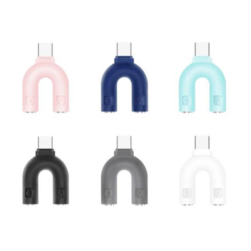 USB C To Double 3.5mm Splitter Adapter Compatible for Type C Phone Devices Enables Two Way Audios Sharing For Movie Night