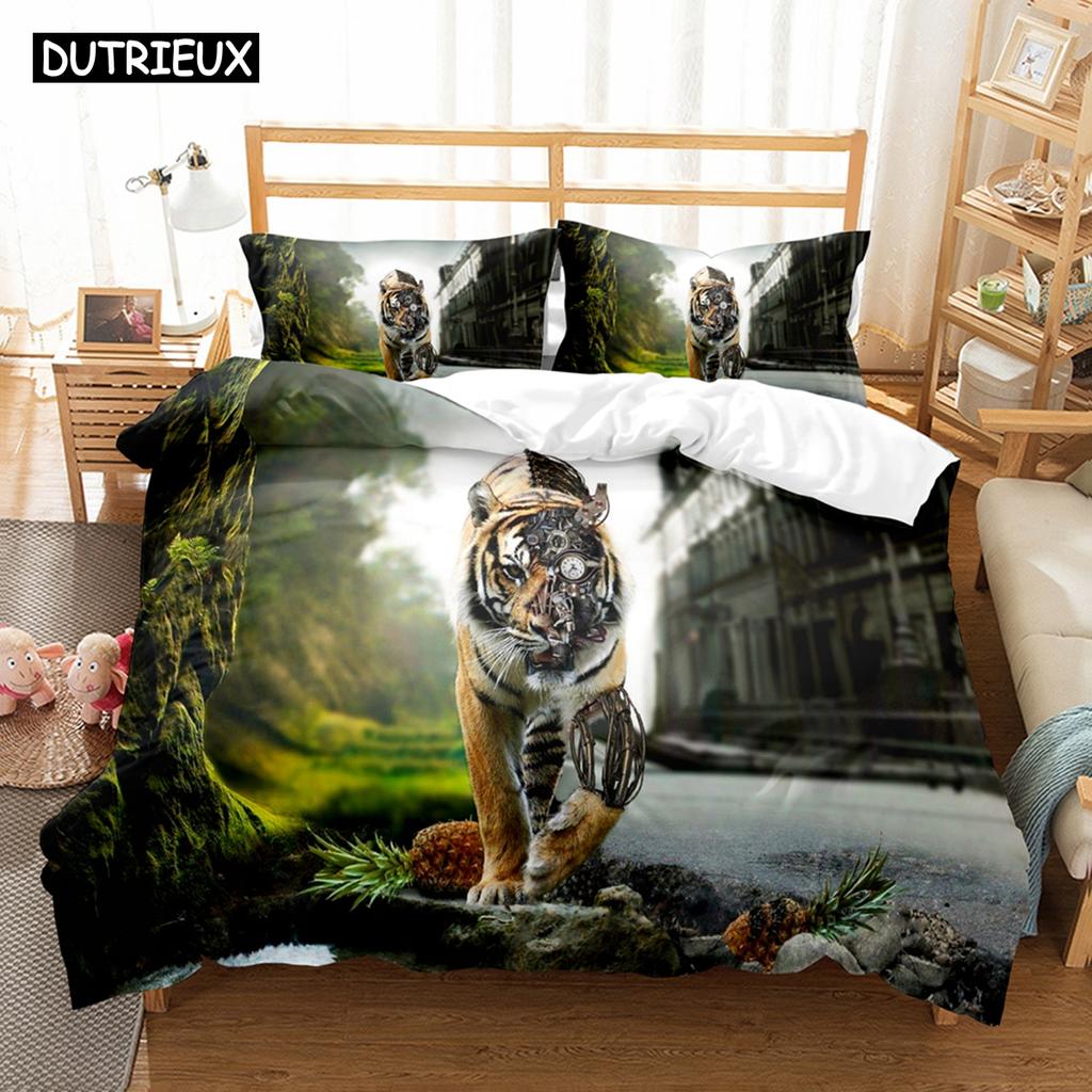 Animal White Tiger Bedding Set Scenery Comforter 3D Print Luxury Duvet Cover Set Home Textile Decor Full Queen King Single Size