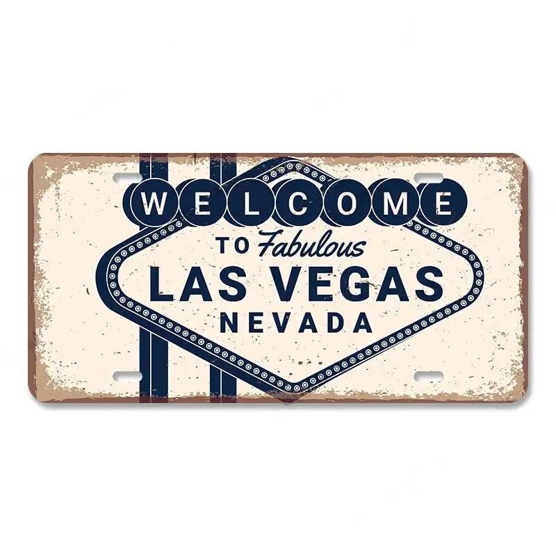 High Definition Metal Tin Sign Las Vegas Casino Vintage License Plate Style Wall Art Decor for Home Bar Garage
