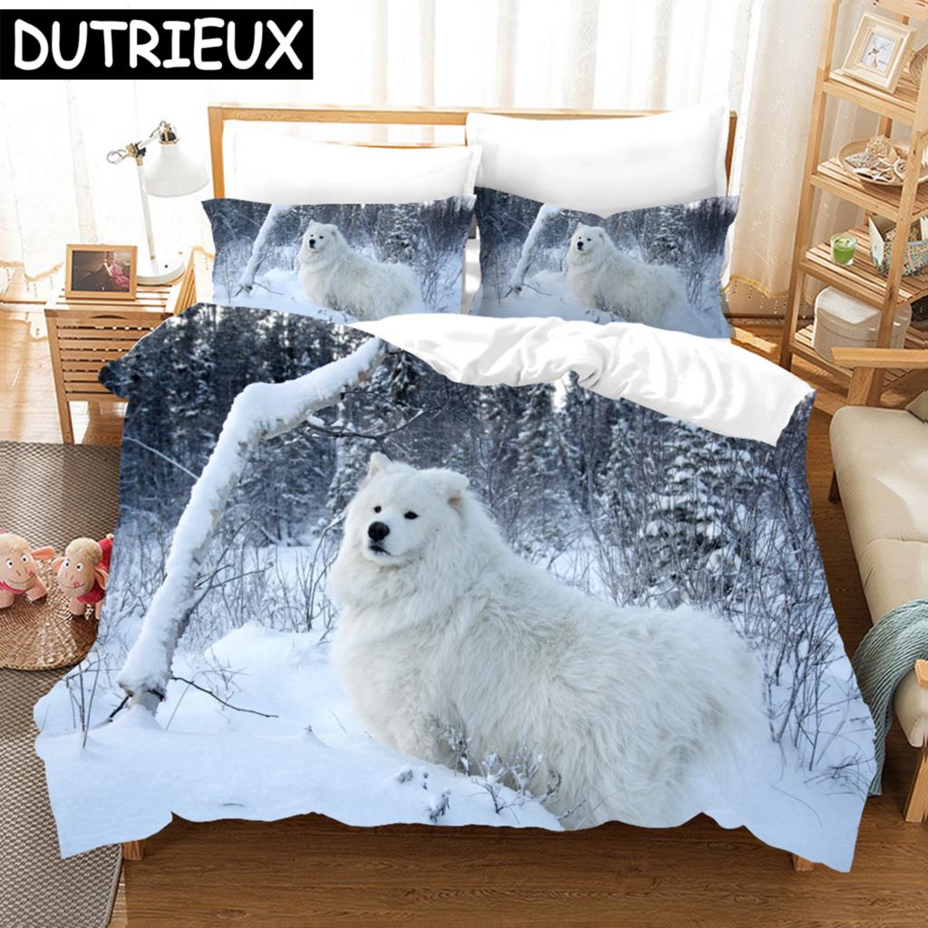 3D Samojed Sängkläder Påslakanset Med Örngott Twin Full Queen King Sängkläder Påslakan