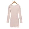 Women's Spicy American Sweetheart Neck Long Sleeve Button Bodycon Dress for Spring/Autumn